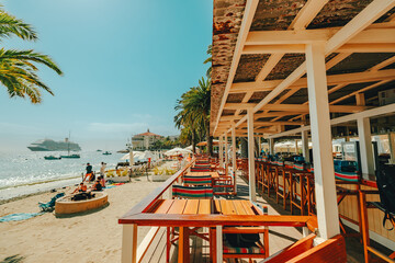 Tropical beach side bar seating