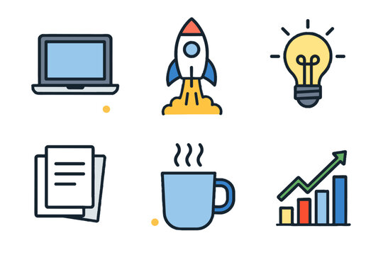 Lightbulb rocket growing essentials icon office clean startup documents background coffee vector