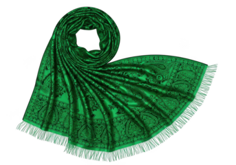 Green paisley scarf isolated on transparent background