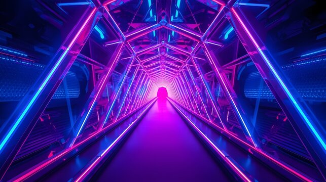 Glowing Geometric Tunnel - Powered by Adobe
