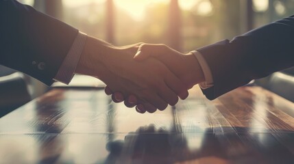 Business partners sealing a deal with a handshake in a modern of