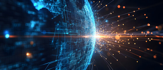 Abstract visualization of international trade flow data with connecting lines across a digital globe