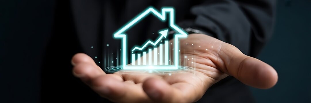 real estate investment concept energy efficiency rating and property value, Real estate online on virtual screens. new home for the family, home search, land price - Powered by Adobe