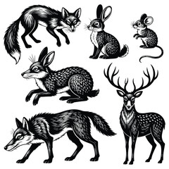 Vintage illustration of various wild animals