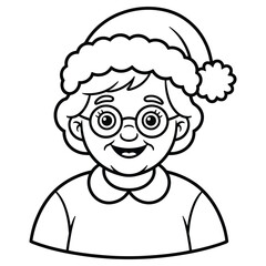 Illustration of a smiling grandmother wearing a santa hat
