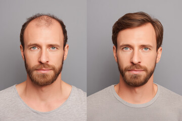 Fototapeta premium Two men with shaved heads, one with a beard and the other without