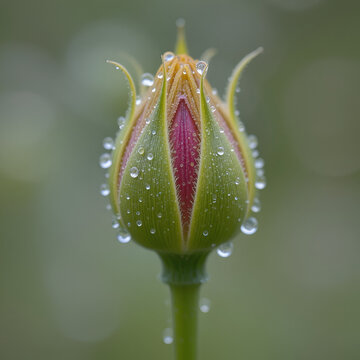 USA, Oregon. Close-up of ose bud with dew.