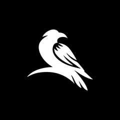 Stylized White Falcon or Eagle Bird Logo on Black Background