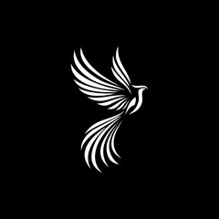 Elegant White Dove or Phoenix Logo on Dark Black Background