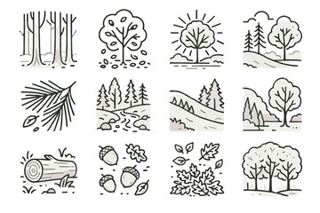 Icon fallen canopy sun leaves small rays autumn hill pine forest vector