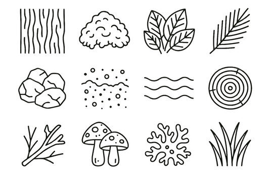 Texture lichen forest pine bark tree soil icon grass leaves vector twigs