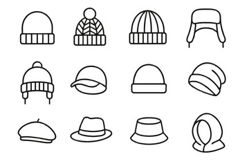 Fototapeta premium Vector wool hat trapper earflap fleece icon slouchy icons beret winter