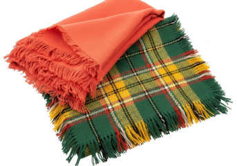 Folded orange and plaid scarf isolated on transparent background