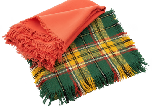 Folded orange and plaid scarf isolated on transparent background
