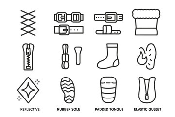 Fototapeta premium Cuff patch sole fur icon boots vector thermal padded snow zipper tongue