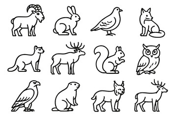 Alpine goat icon deer marten snowy lynx wildlife mountain elk marmot vector