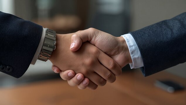 Professional handshake seals deal, symbolizing trust and successful partnership in modern business environment