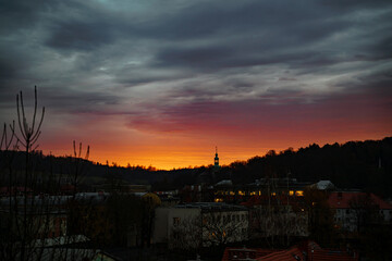 Stormy sky during sunrise over the city of Kamienna Góra. Lower Silesia, Poland © stockcrafter