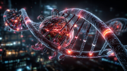 biotechnology bioinformatics DNA chromosome helix strand biotechnology concept of DNA and chromosome medical background   3D render 