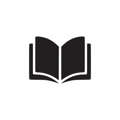 An open book with black pages and white outline displayed on a white background in a simple illustration