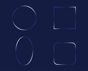 Abstract Blue Gradient Geometric Shapes Minimalist Design Elements, Glowing Outlines of Circle, Square, Oval, and Rounded Rectangle on Dark Background for UIUX & Graphics