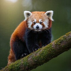 Obraz premium Ultra-Sharp Portrait of a Red Panda in Mountain Forest With Soft Natural Light and Vibrant Fur Detail