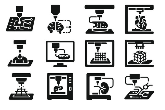 Icon icons medicine laboratory ai microfluidic interface vector printing organ bio holographic