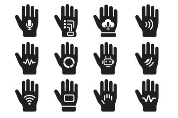 Obraz premium Feedback glove portable icon voice assistant vector handwear smart hand