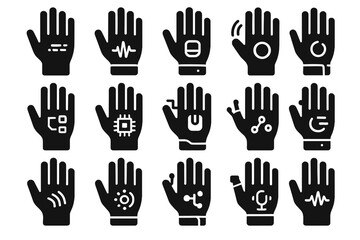 Fototapeta premium Handwear control icons vector glove robotic device speech icon digital gesture smart
