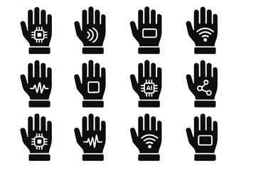 Obraz premium Voice assistant wearable interactive smart hand vector ai virtual glove icon