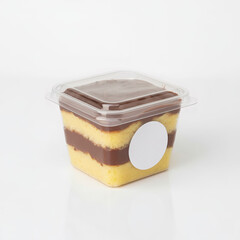 Cupcake with white round sticker on white background, side view