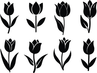 Beautiful tulip illustrations in silhouette, ideal for various design purposes