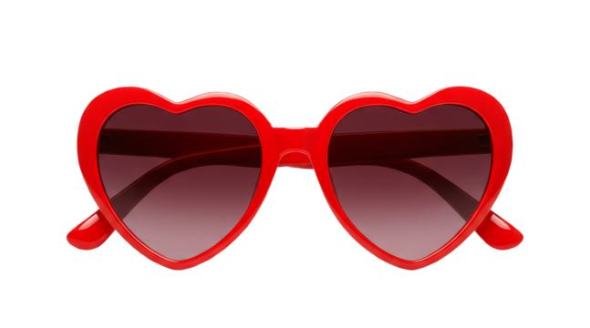 Red heart shape sunglasses with dark lenses for fashion accessory or Valentines Day gift on transparent background. - Powered by Adobe