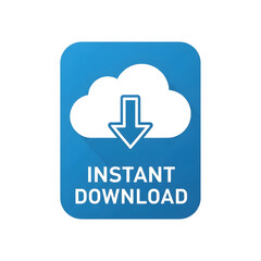 Obraz premium Instant Download blue flat icon, vector button with long shadow, isolated cloud symbol. 