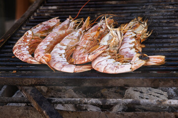 Fresh Shrimps Grilled Palermo Market