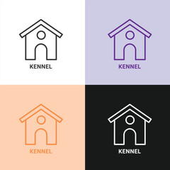 Dog Kennel and Pet Shelter Line Art Icon for Veterinary Services, Animal Boarding, and Canine Housing.