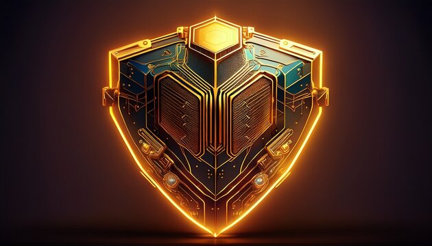 studio quality 3d angular robotic chest gold neon circuit po