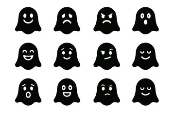 Calm happy ghost vector icon surprised emotion excited relaxed angry puzzled