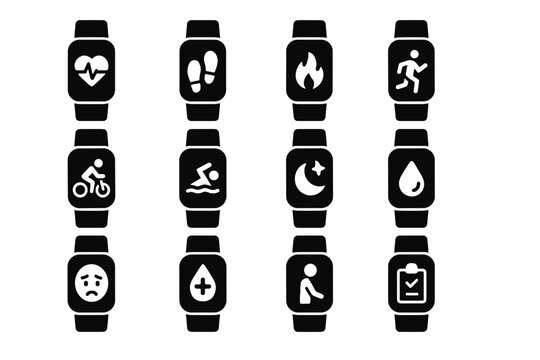 Reminder stress fitness monitor cycling tracker posture rate vector icon comprehensive calorie