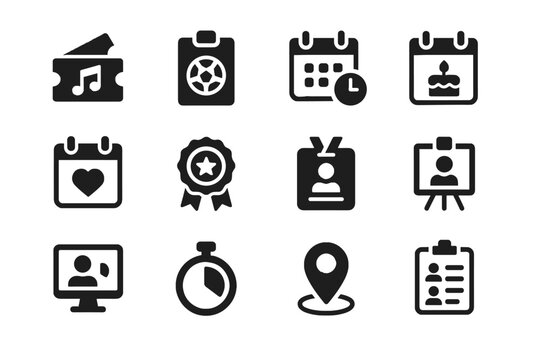 Ticket reminder guest set vector icon workshop birthday festival anniversary event