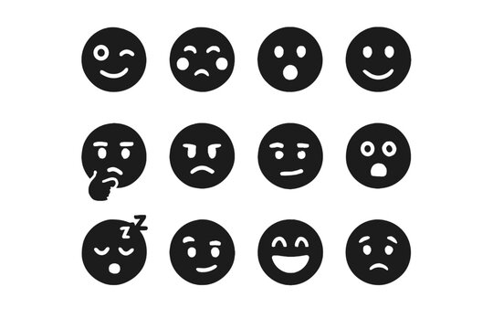 Icon worried puzzled face expressive avatar vector thrilled frown thoughtful blush icons