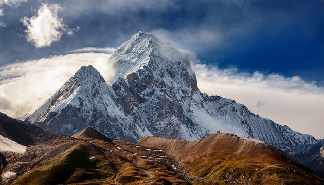 majestic mountain peak with cloudy sky