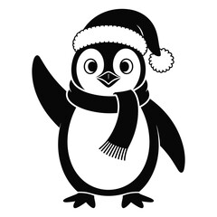 Naklejka premium Cute cartoon penguin wearing a santa hat and scarf