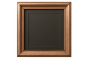 Ornate golden vintage wooden picture frame with empty black mat and transparent background, adding warmth and elegance