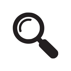 A simple black and white image of a magnifying glass on a plain white background in a minimalist style
