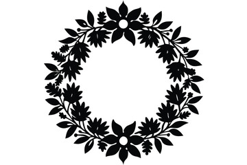 floral christmas wreath vector icon silhouette ill