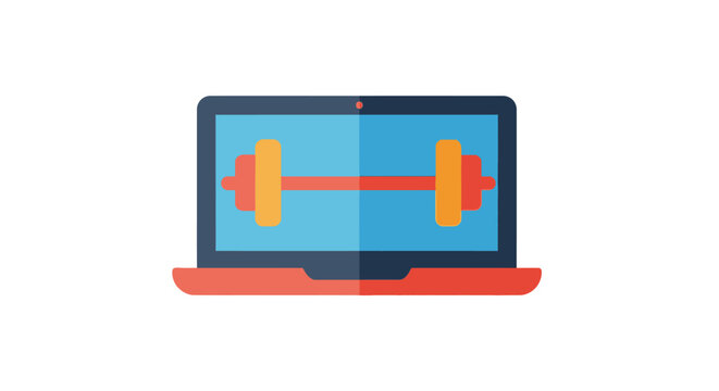 Laptop displaying a dumbbell for online fitness and virtual workouts.