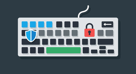 Secure Keyboard with Shield and Padlock for Digital Protection.