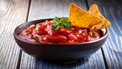 bowl of salsa sauce with nachos