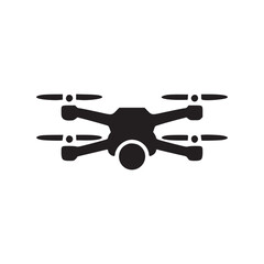 A simple black drone icon with four propellers isolated on a plain white background in a minimalist style